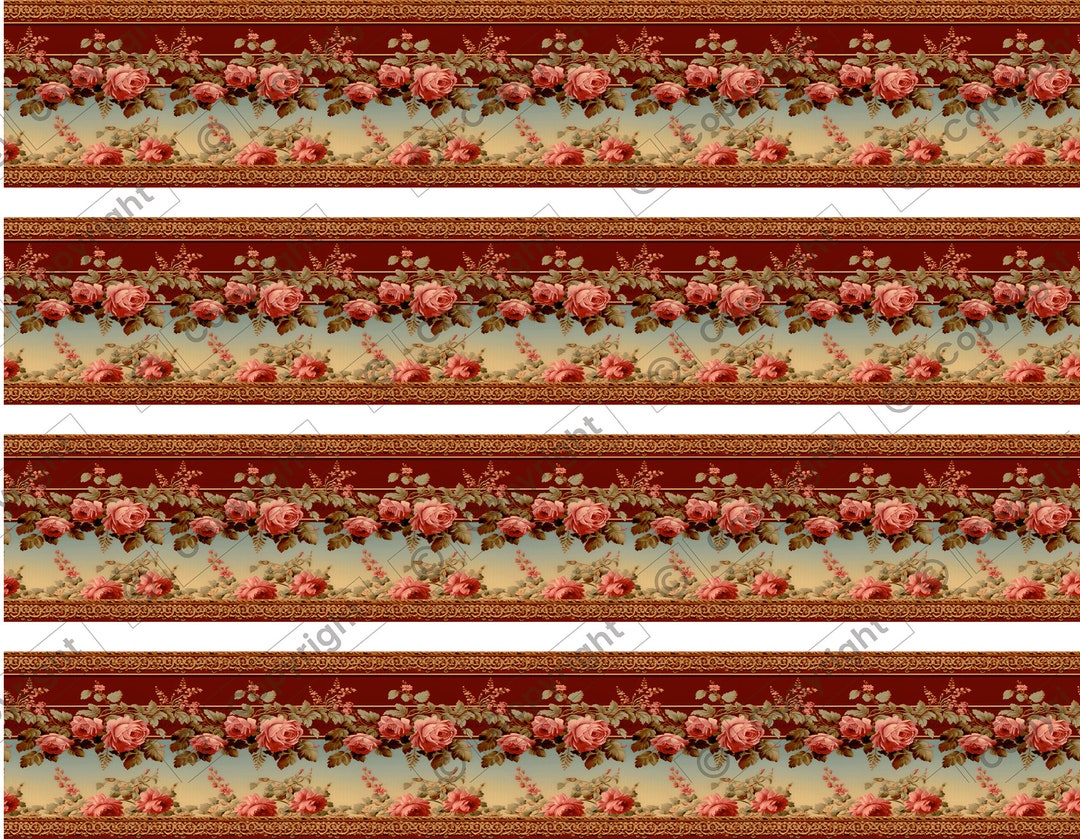 Roses Border Frieze Sheet Dollhouse Miniature Wallpaper - All Scales ...