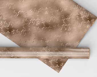 Rose Gold Shimmering Vines Dollhouse Miniature Wallpaper - All Scales Available - Papers, Self Adhesive And Fabrics
