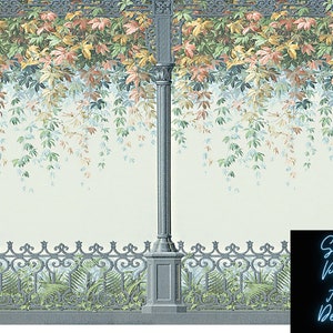 Autumn Promenade - Dollhouse Miniature Wall Mural - All Scales Available - Paper, Self Adhesive or Fabric - Miniature Paper - Dollhouse