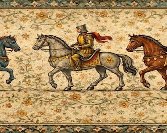 The Crusades Mural Dollhouse Miniature Wallpaper - All Scales Available - Paper, Self Adhesive or Fabric-Miniature Paper