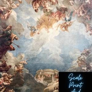 Versailles Ceiling Painting - Dollhouse Wallpaper - Sizes For All Scales Available - Miniature Ceiling Paper - Dollhouse Ceiling