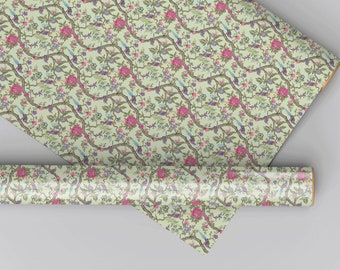 Bronte Florals And Birds Dollhouse Miniature Wallpaper - All Scales Available - Papers, Self Adhesive And Fabrics