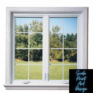 Residental 16 Square White Frame Fenster Puppenhaus Miniatur Vinyl-Fenster-Aufkleber - Peel & Stick selbstklebendes Papier - Miniatur-Fenster