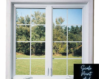 Dollhouse Miniature Vinyl Window Sticker - Residental 16 Square White Frame Window - Peel & Stick Self Adhesive Paper - Miniature Windows