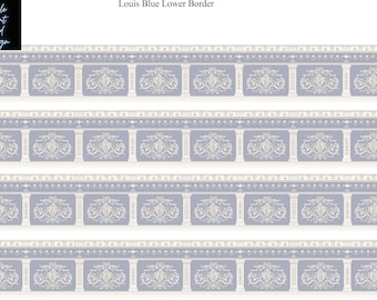 Louis Blue Lower Border Wainscot Sheet Dollhouse Miniature Wallpaper - All Scales Available - Papers, Self Adhesive - Dollhouse Wallpape
