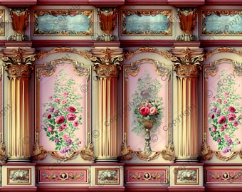 Golden Chorus Wallpanel Dollhouse Miniature Wallpaper - All Scales Available -Paper, Self Adhesive or Fabric-Miniature Wallpaper