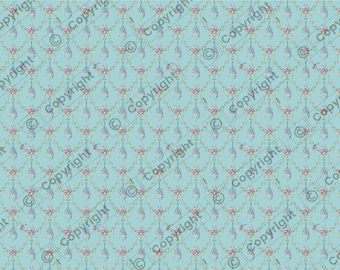 Palazzo Garden Duck Egg Dollhouse Miniature Wallpaper - All Scales Available - Papers, Self Adhesive And Fabrics - Dollhouse Wallpaper