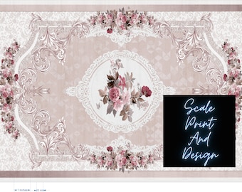 Juliet Flowers  Dollhouse Rug - Sizes For All Scales Available - Custom Sizes Available - Miniature Rugs - Dollhouse Rugs - Rugs