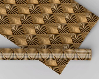 Elvira Gold Art Deco Dollhouse Miniature Wallpaper - All Scales Available - Papers, Self Adhesive And Fabrics-Dollhouse Wallpaper