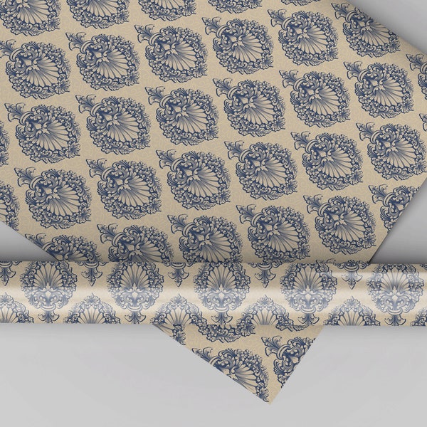 Elwyn Victorian Damask Dollhouse Miniature Wallpaper - All Scales Available - Papers, Self Adhesive And Fabrics - Dollhouse Wallpaper
