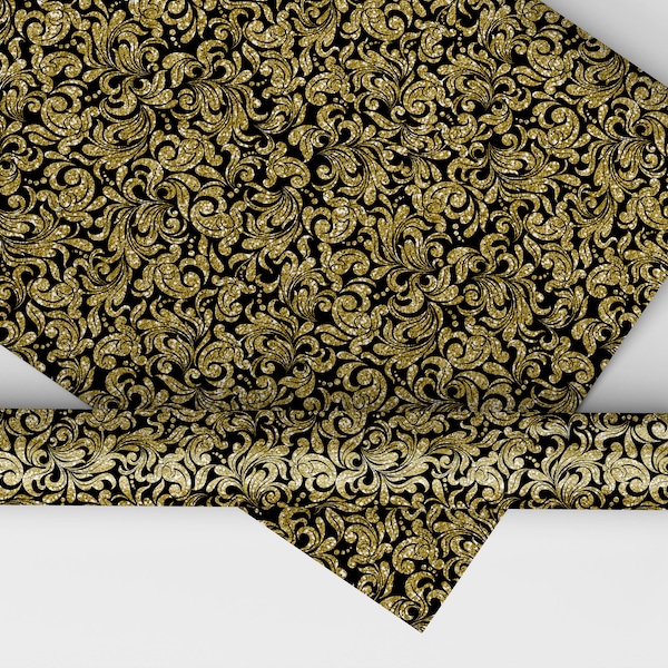 Gold and Black Glitterati Dollhouse Miniature Wallpaper - All Scales Available - Papers, Self Adhesive And Fabrics