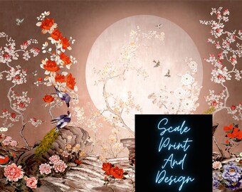 Moonlight Chinoiserie-muurschildering Poppenhuisminiatuurbehang - alle schalen beschikbaar - papier, zelfklevend of stof-miniatuurpapier