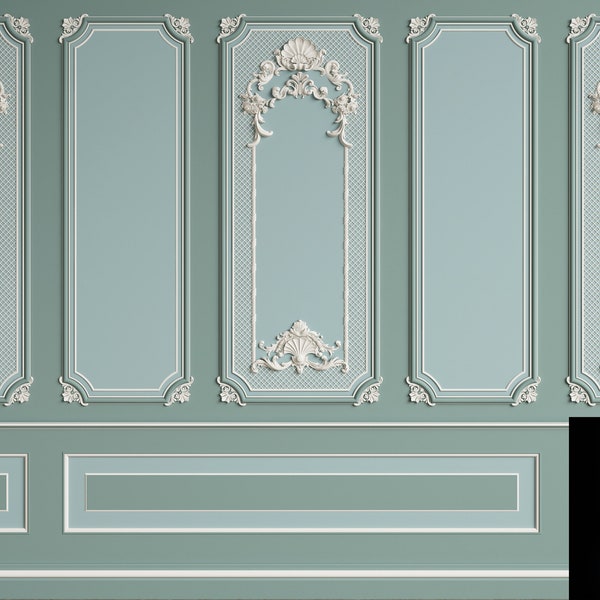 Classic-Interior-Wall-with-Mouldings er - Dollhouse Miniature Wallpaper - All Scales Available -Paper, Self Adhesive or Fabric-Miniature