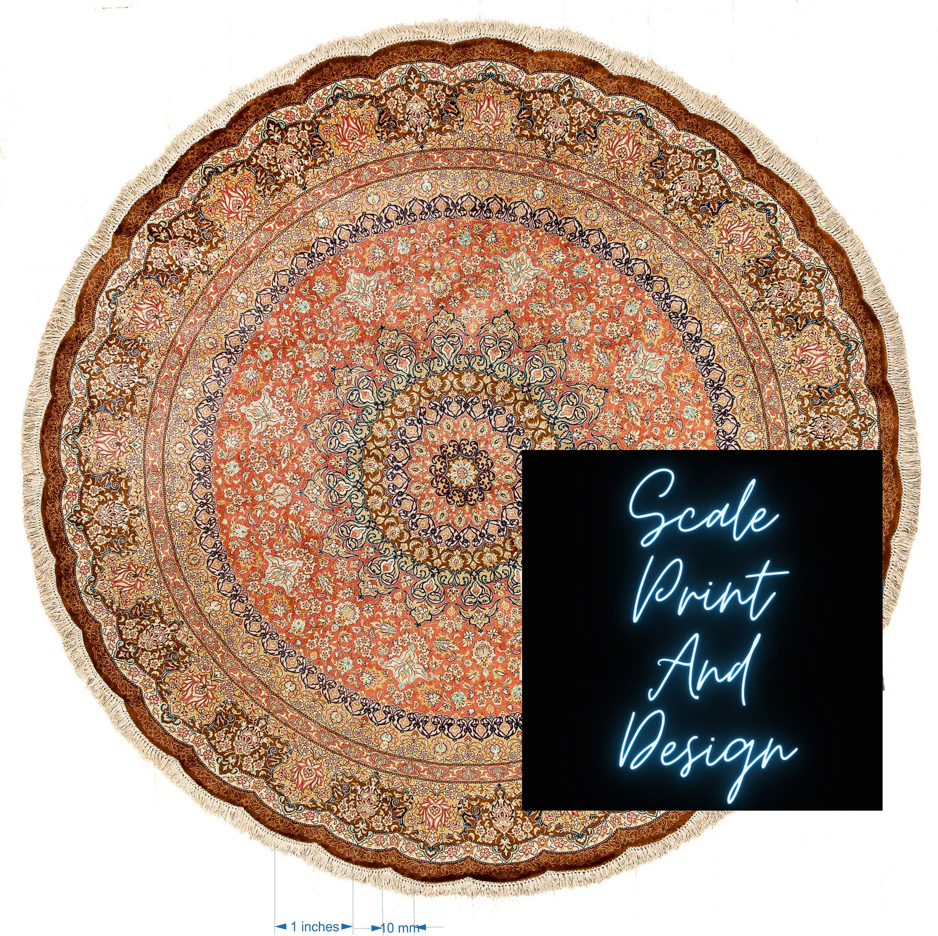 Regal Elegance Dollhouse Round Rug - Sizes For All Scales Available - Custom Sizes Available