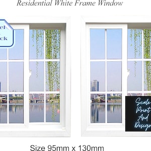 Puppenhaus Miniatur Vinyl Fenster Aufkleber - Weißer Rahmen Fenster - Schälen und Aufkleben selbstklebendes Papier - Miniatur Fenster - Türen