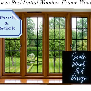 Stort träfönster dockhus miniatyr vinylfönsterklistermärke - Dra av och klistra självhäftande papper - Miniatyrfönster - Dockhus