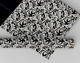 Black and White Damask Wall Tiles Dollhouse Miniature Wallpaper - All Scales Available - Papers, Self Adhesive And Fabrics