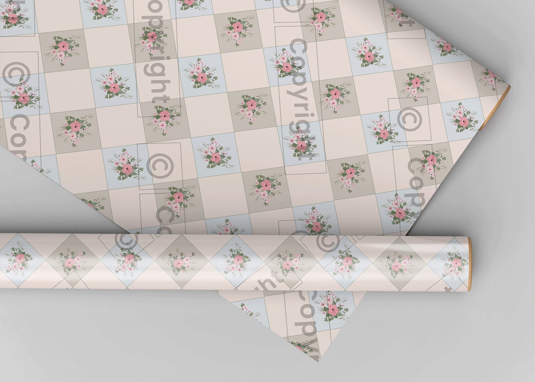 Grey and Pink Floral Wall Tiles dollhouse Miniature Flooringall Scales