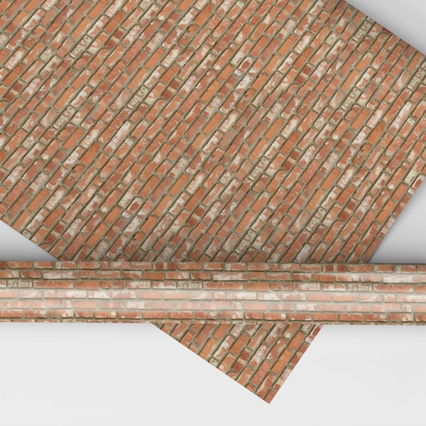 Dirty Red Bricks - Dollhouse Miniature External Paper-All Scales Available - Papers-Self Adhesive And Fabrics - Miniature Roofing