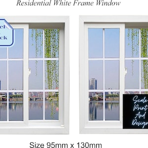 Residental White Frame Window Dollhouse Miniature Vinyl Window Sticker  - Peel & Stick Self Adhesive Paper - Miniature Windows - Doors