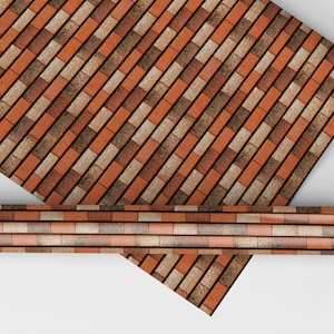May include: A roll of self-adhesive vinyl wallpaper with a brick pattern. The wallpaper features a repeating pattern of red, brown, and beige bricks.
