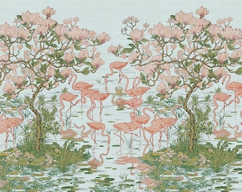 Flamingo Wallpanel Original Mural  Dollhouse Miniature Wallpaper - All Scales Available - Paper, Self Adhesive or Fabric - Miniature Paper