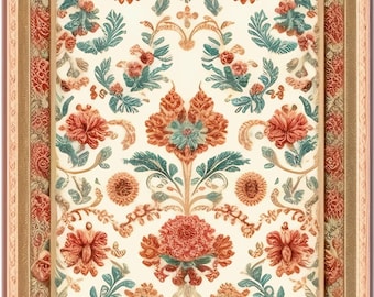Peach Florals Dollhouse Rug - Sizes For All Scales Available - Custom Sizes Available - Miniature Rugs - Dollhouse Rugs - Rugs
