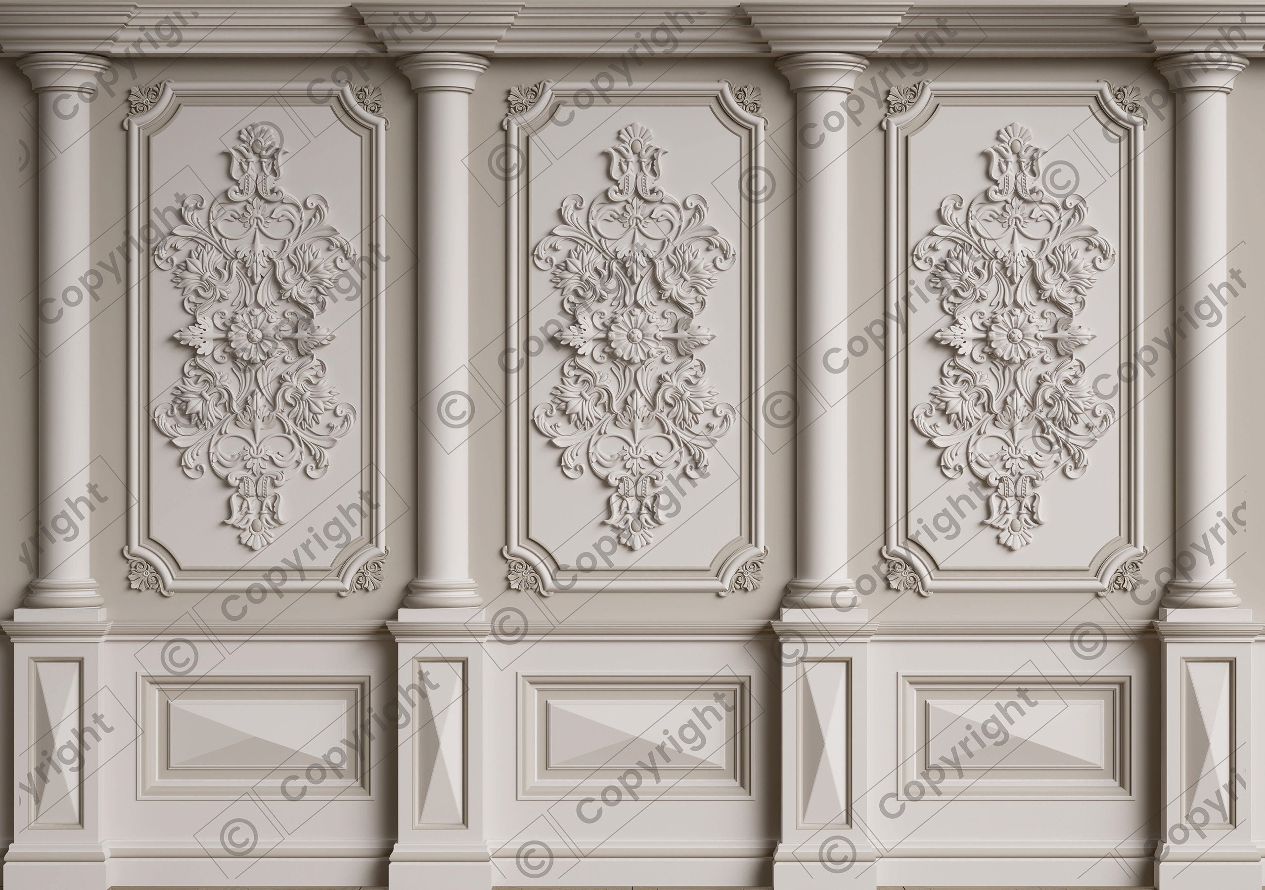 Maximillian Classical Wall Panel Dollhouse Miniature Wallpaper