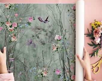 Rose Garden Friends Dollhouse Miniature Mural - All Scales Available - Papers, Self Adhesive And Fabrics