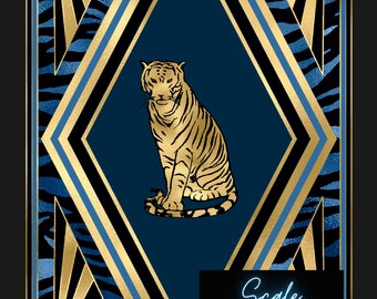 Art Deco Blue Tiger Wood Dollhouse Rug - Sizes For All Scales Available - Custom Sizes Available - Miniature Rugs - Dollhouse Rugs - Rugs