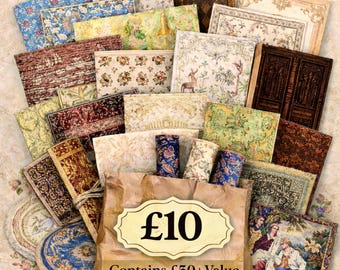 Miniature Mystery Bag for 10 Pound / Dollhouse Rugs & Tapestry Bundle / 1:48 Scale Miniature Decor / Surprise Miniature Accessories Lot