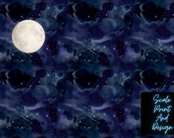 Starry Starry Night With Moon Dollhouse Miniature Wallpaper - All Scales Available - Papers, Self Adhesive And Fabrics