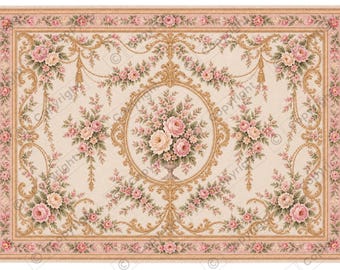 Château Rose Rug - Sizes For All Scales Available - Custom Sizes Available - Miniature Rugs - Dollhouse Rugs - Rugs