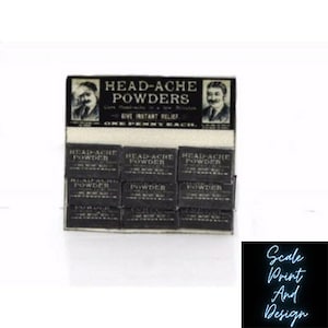Kopfschmerz-Puder-Verkaufskarte - Puppenhaus-Miniatur-Medizin - Maßstab 12 - Puppenhaus-Medizinpackung - Medizin