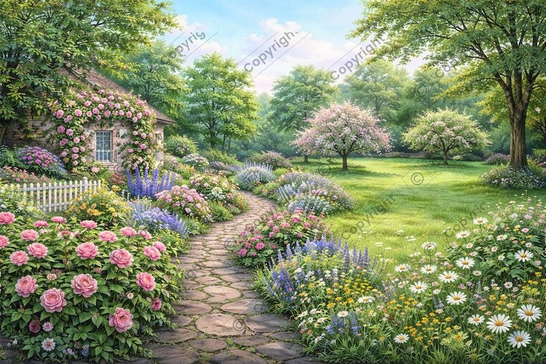English Garden Backdrop Mural Dollhouse Miniature Wallpaper -all Scales ...