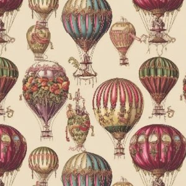 Vintage Hot Air Balloons Dollhouse Miniature Wallpaper - All Scales Available - Papers, Self Adhesive And Fabrics -Dollhouse Wallpaper