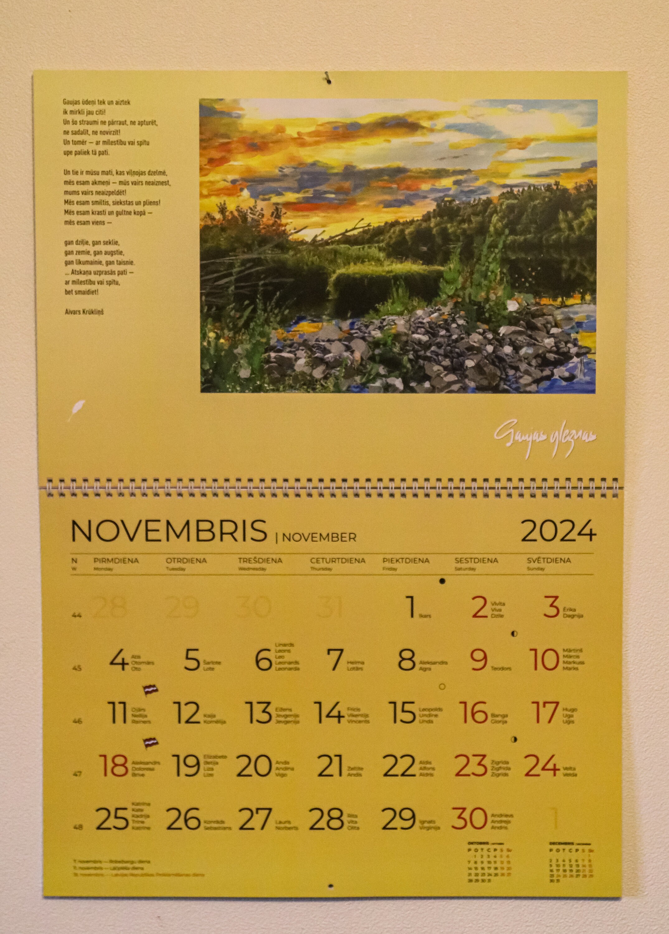 Calendar 2024, A3 Wall Calendar 2024,gauja Painting 2024,river Scape