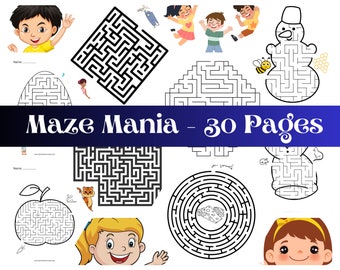Maze Mania: 30 Pages of Challenging Puzzles for Kids, Digital Delivery