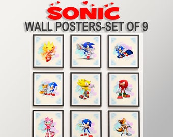 Sonic the Hedgehog Set of 9 Art Print High Quality Sonic Watercolor Poster Sonic Game Wall Art Nursery Kids Room Decor Digital Download