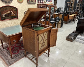 Gramófono ultra raro de época temprana de fabricación alemana que funciona con monedas / Tocadiscos totalmente funcional