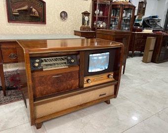 Antique Rosita Music Cabinet | Dual 1254 Belt Drive Turntable | Audion T 475 Amp Receiver | Audion D 475 Cassette Deck |Original Speaker Set