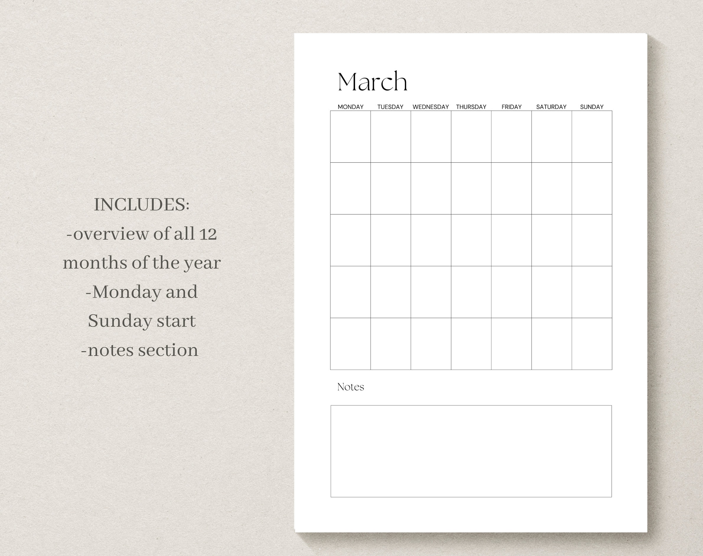Monthly Planner Template Printable Monthly Planner PDF Minimalist ...