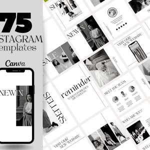 Plantillas minimalistas de Instagram en blanco y negro Plantillas modernas de Instagram Plantilla de Instagram de moda Plantilla de Instagram Canva, Feed estético