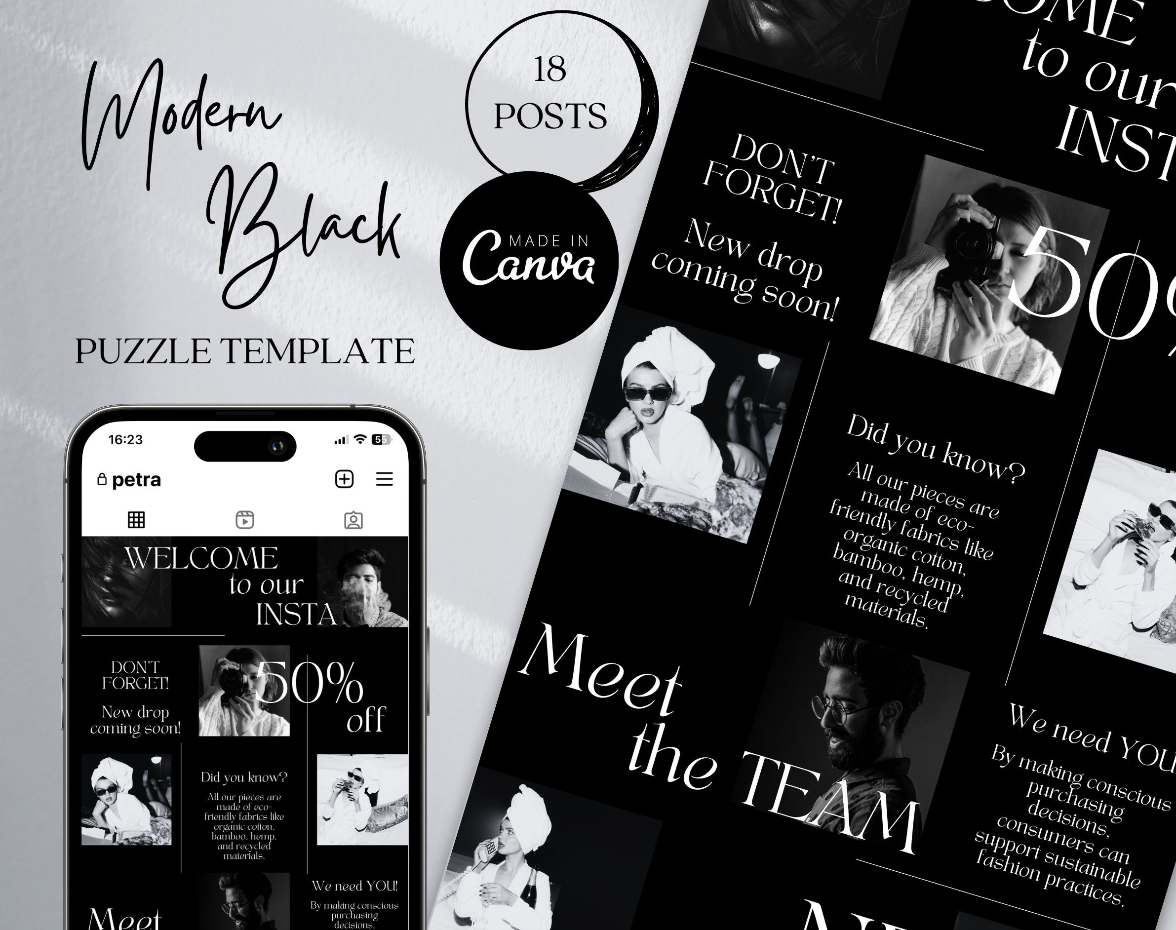 Schwarzes Minimalistisches Instagram Puzzle Templates Modernes Instagram Puzzle Post Fashion Instagram Template Canva Instagram Template Aesthetic