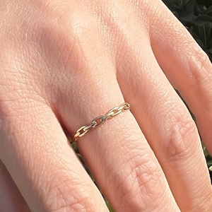 Solid Gold Chain Ring 14K Solid Gold Minimalist Ring For Women Gift for Her Birthday Ring Engagement Gifts For Couple Christmas Gift image 1