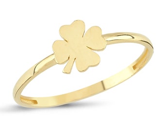 14K Solid Gold Clover Ring Thin Gold Stackable Engagement Ring Waterproof Cool Stackable Simple Promise Ring Real Gold Wedding Gift for Her