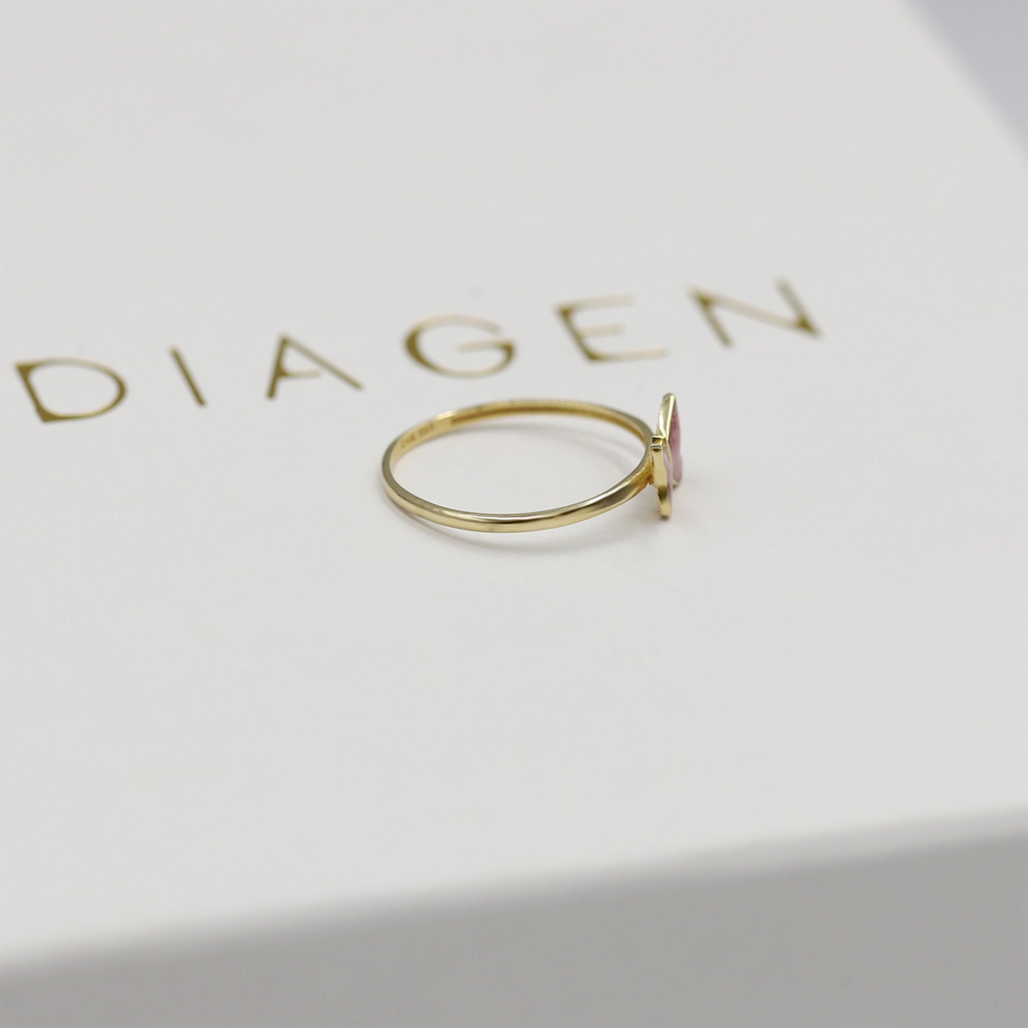 Pink Butterfly 14K Solid Gold Ring Non Tarnish Stackable Promise Ring ...