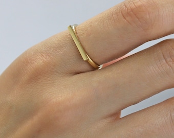 Personalized 14K Solid Gold Flat Bar Ring Non Tarnish Thin Gold Line Ring Statement Ring Real Gold Nature Wedding Ring Gold Gift for Her
