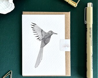 Humming Bird mini greeting card | occasion cards | botanical | A7 blank note card | mini print | Birthday | Thank you.