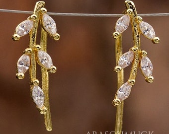 1 pair of silver 925 earrings, gold-plated leaves earrings